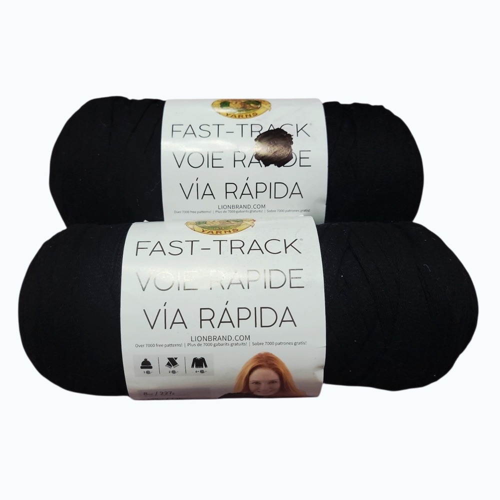 Lion Brand Fast-Track Yarn Jet Black 153 Lot of 2 Skeins 8oz 149yd Discontinued
